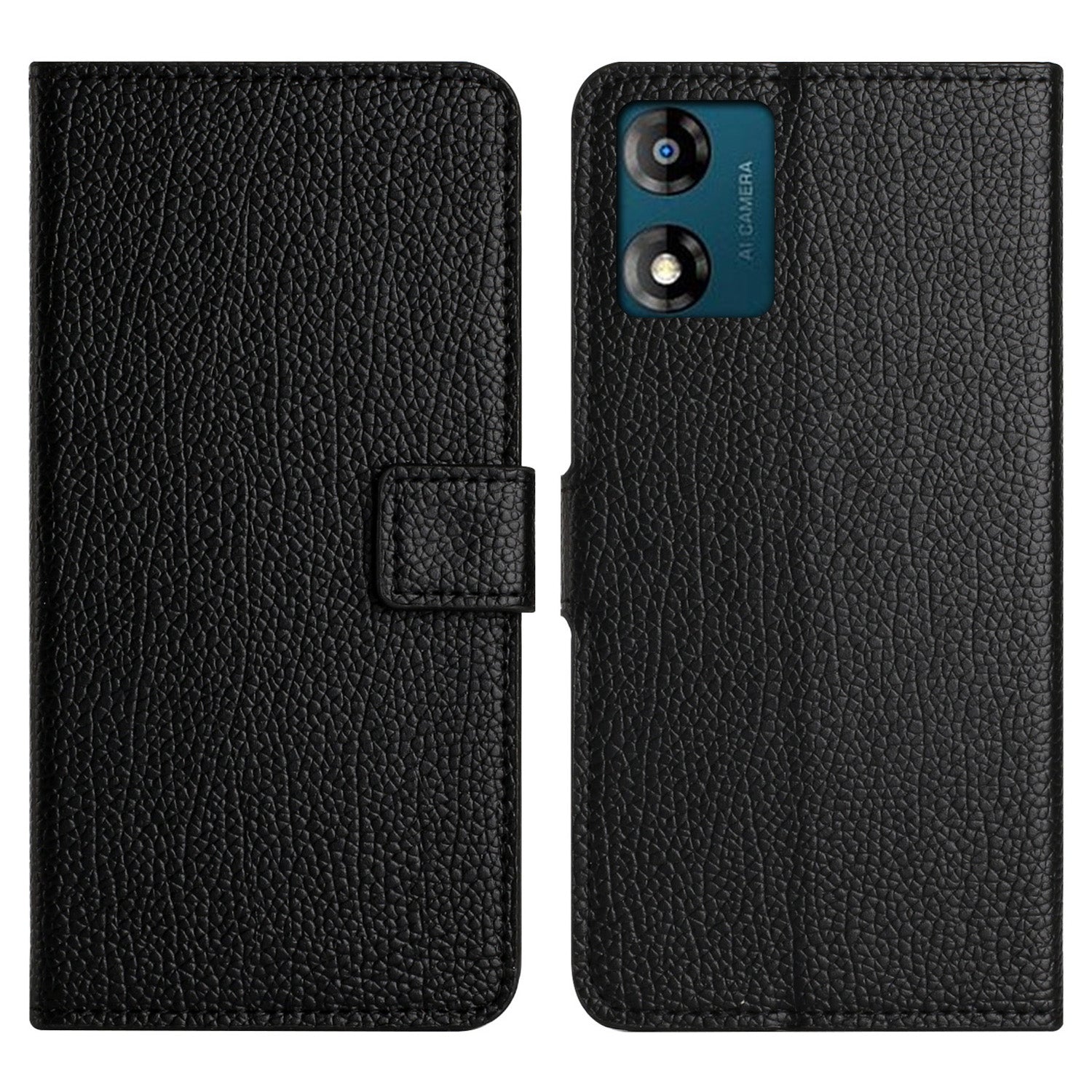 Leather Flip Cover For Motorola Moto E13 4G Litchi Texture Phone Wallet Book Stand Phone Case - Black Leather Flip Cover For Motorola Moto E13 4G Litchi Texture Phone Wallet Book Stand Phone Case - Black